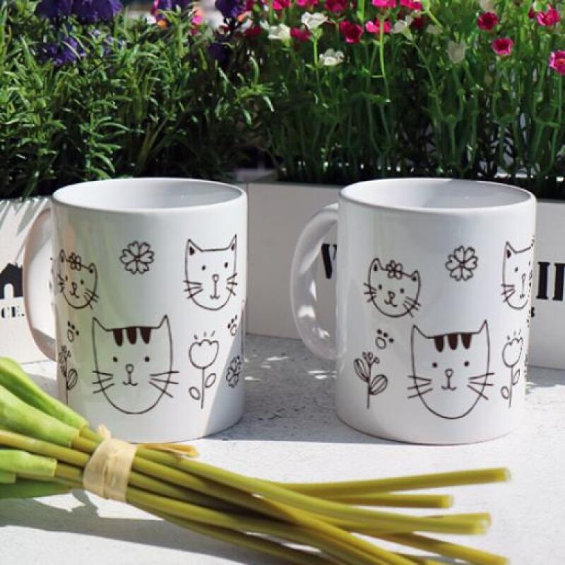 pr252-Design Mug 2p-Simple Cat Sketch