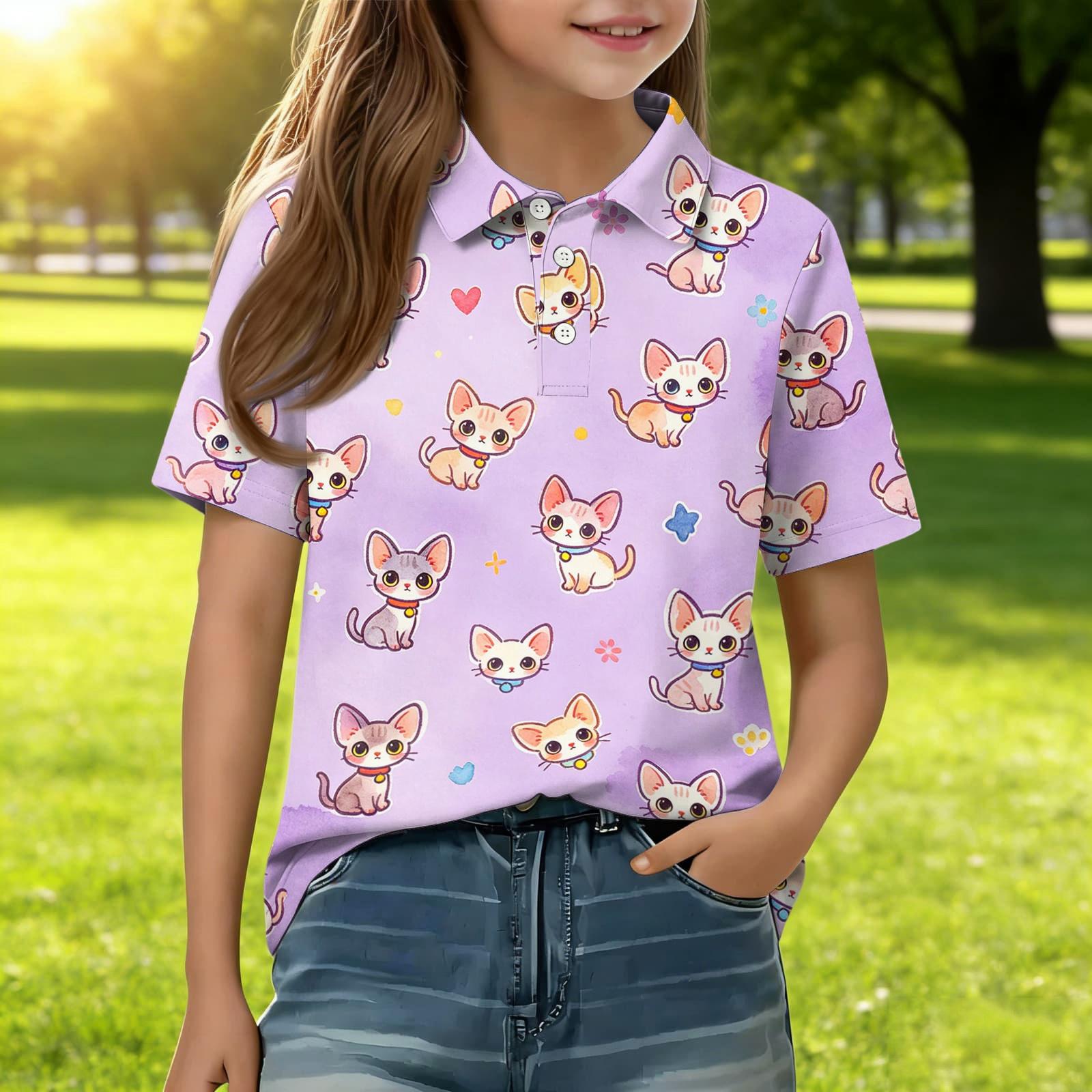

Kids Casual Short Sleeve Polo Shirt Animal Print Lightweight Comfortable Soft Fabric Summer Top for Boys Girls 150