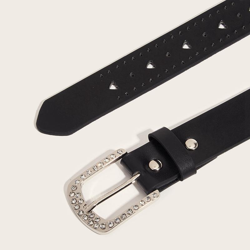 Women PU Leather Belt Heart Hole Decoration Solid Color Belt