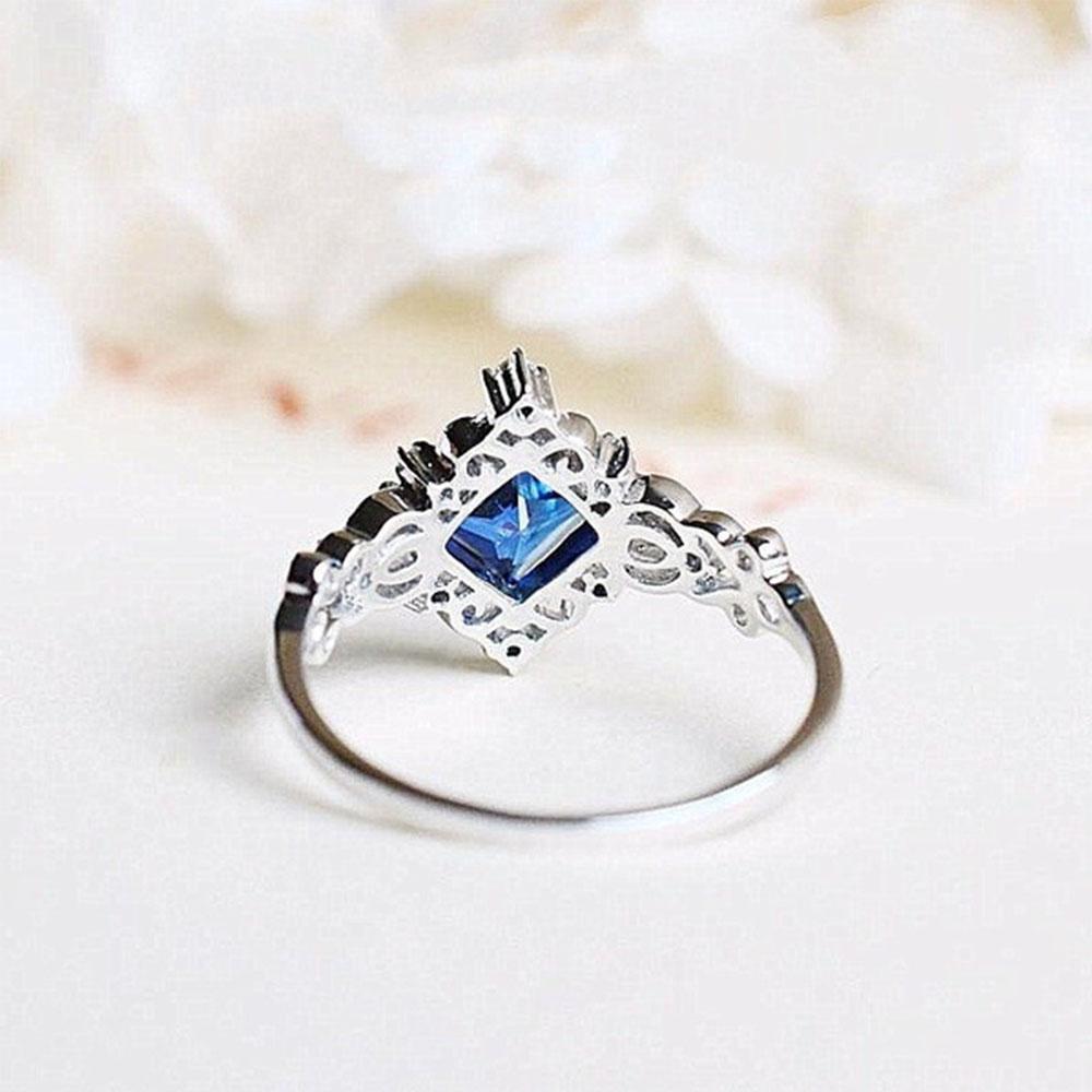 1 piece retro princess artificial blue sapphire ring, women's gemstone decoration engagement ring