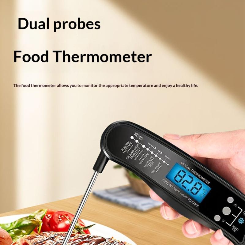Kitchen Digital Food Thermometer 2 Probes with Bright Backlight for BBQ Grilling Oven Accurate Cooking