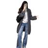 Autumn and winter new gray hooded medium and long knitted cardigan loose lazy style versatile sweater jacket women