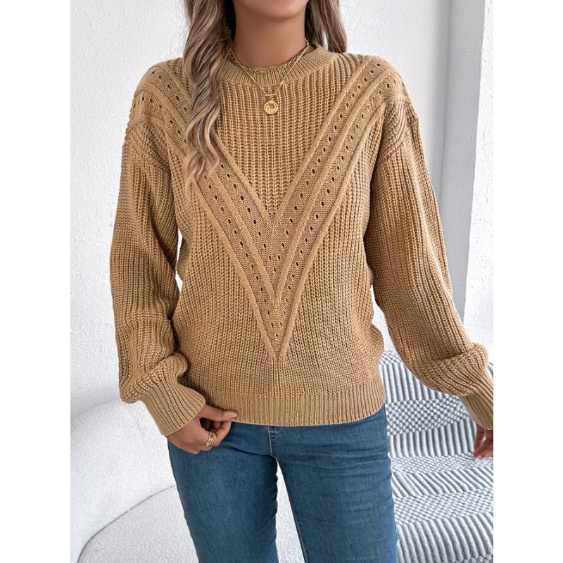 Pull-over décontracté pour femme automne et hiver, couleur unie, col V creux, manches lanternes
