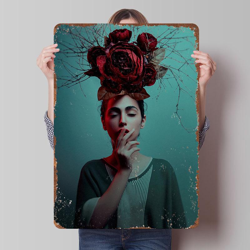 

Rose Headed Tin Plaque Poster Customized Wall Art Retro Vintage Metal Signs for Man Cave Room Decoration Garage Decorations Home 7.9x11.8In(20x30cm)