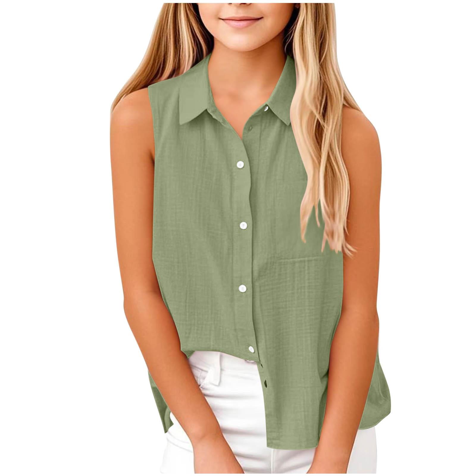 Summer -color Lapel Button Casual Children s Vest Shirt For Middle-aged Kids 140