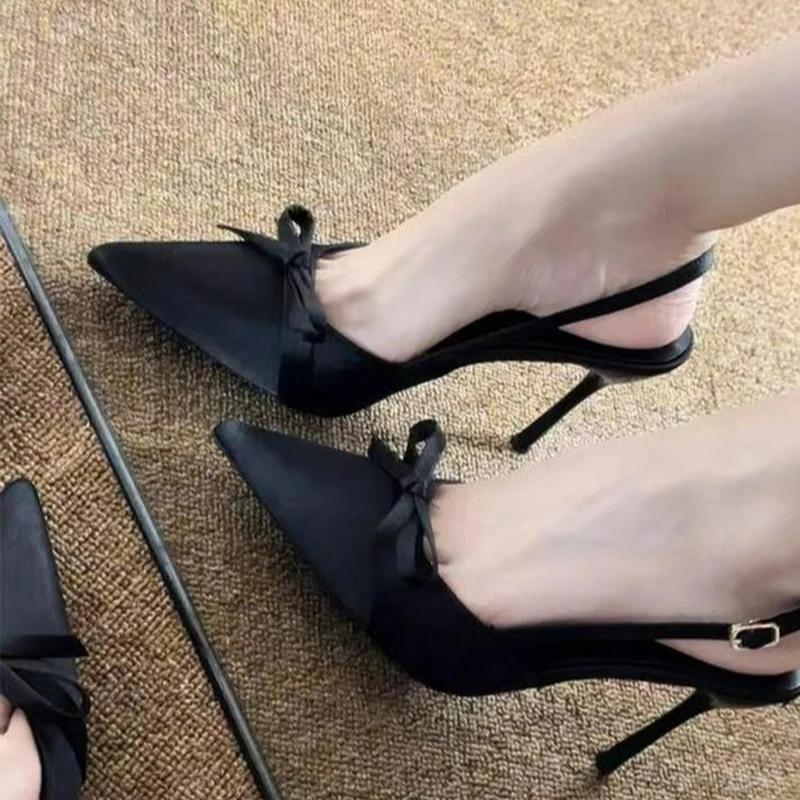 Bow Sexy High Heels Sandals Women Pointed Toe Heeled Shoes 2025 New Summer Dress Slippers Woman Pumps Sandalias Mujer