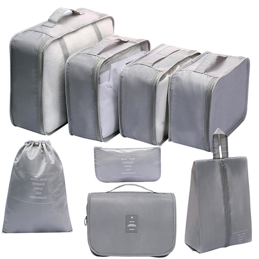 Twill 8-piece Multi-purpose Travel Storage Bag Set for Clothes & Toiletries