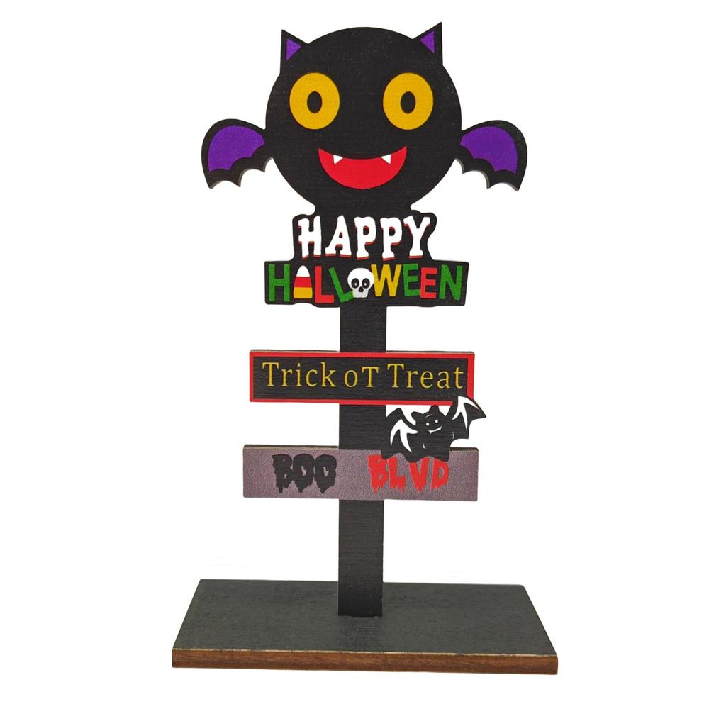 Creative Wooden Halloween Ghost and Pumpkin Ornament for Desktop Display