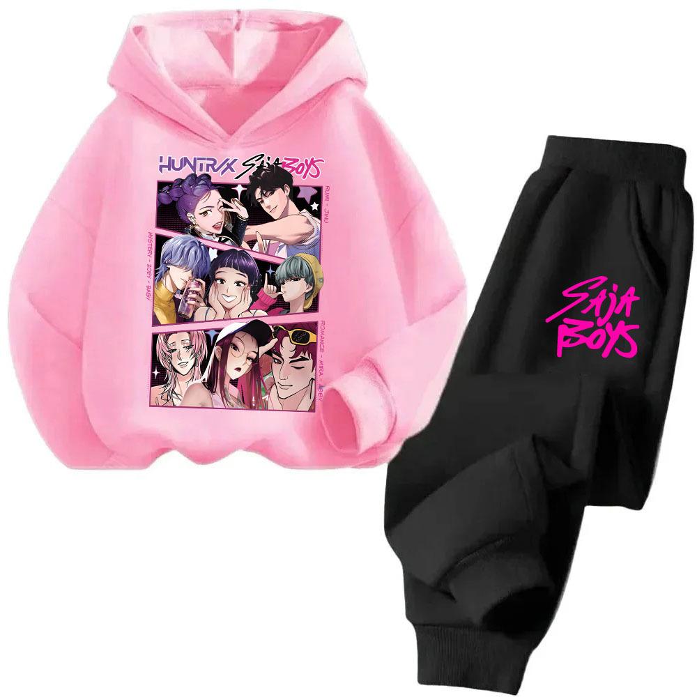 Kinder Warmes Bequemes Set Jungen Mädchen Anime Hoodie Set Neu Cartoon Mode Niedlich Bedruckt Zweiteiliges Set