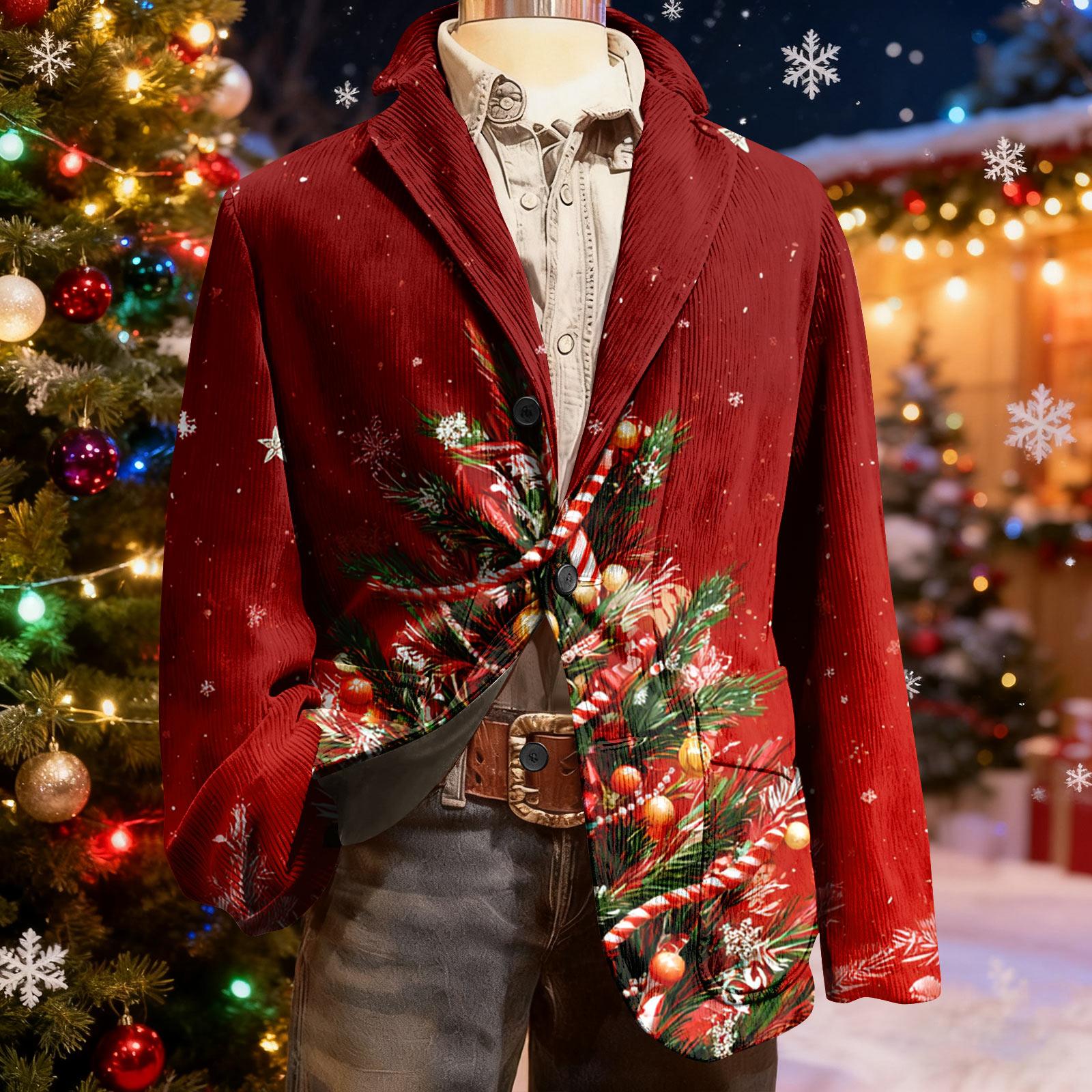 

Мужской уродливый рождественский вельветовый теплый карманный пиджак-кардиган, мужской повседневный костюм S красный