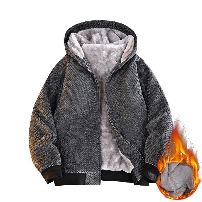 Мужские зимние термокуртки Теплая толстовка из флиса Тяжелая куртка Теплые толстые пальто Верхняя одежда для мужчин С капюшоном Уличные спортивные куртки С карманами 4XL серый