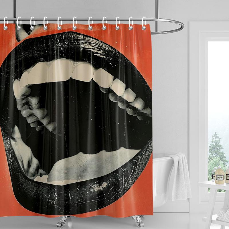 Vintage portrait shower curtain-black and white with orange decoration, distressed texture bathtub shower curtain
