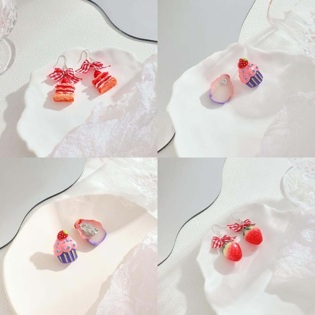 Strawberry Cake Earrings Adorable Girls Sweet Bow Design Non Pierced Ear Clips