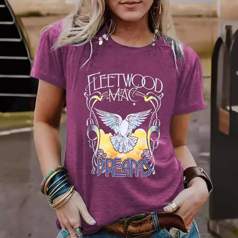 Women's Round-neck Short-sleeved Casual and Fashionable T-shirt with Pigeon Pattern