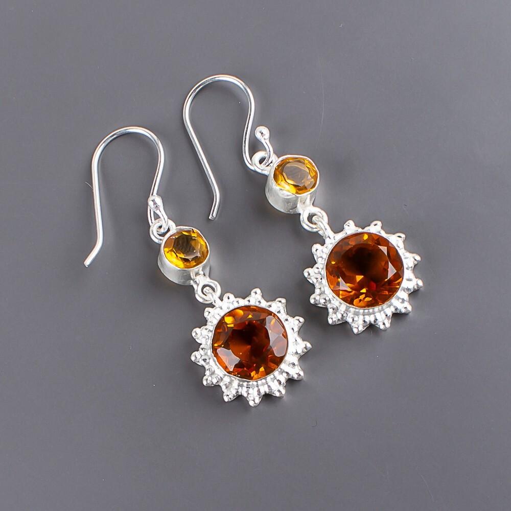 Citrin Edelstein 925 Sterlingsilber Schmuck Handgefertigt Hängeohrringe 1.80" EE-13-6