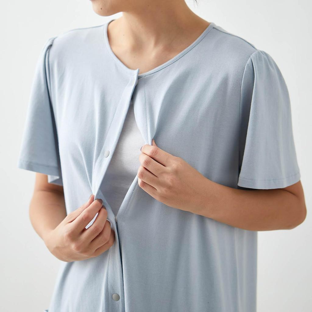 Maternity Front Short Maternity Maternity Sizes [Belle Maison] Pajamas, Opening, Sleeve, One-Piece, 2-Way, Cotton, Absorbent, Quick-Drying,