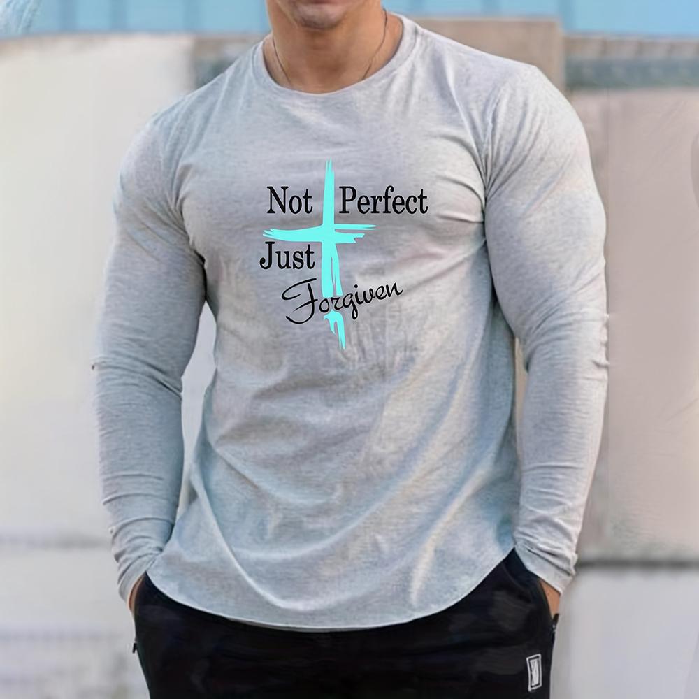 Funny Cross Letter Pattern T Shirt For Men Casual O-neck Long Sleeve T-Shirt Autumn Fashion Loose Cotton Tops Men's Clothes Tees