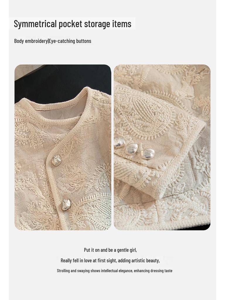 Sybill She Women's Chic Embroidered Linen Blend Jacket