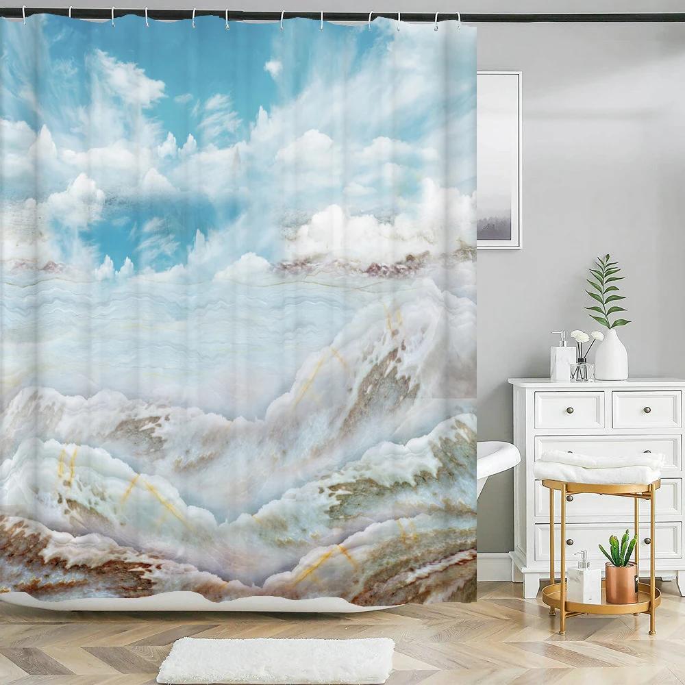 Perdea de Duș din Material Textil cu Model Geometric Abstract Marmorat Colorat, Perdele de Baie Decor, Impermeabilă, Paravan de Baie cu 12 Cârlige