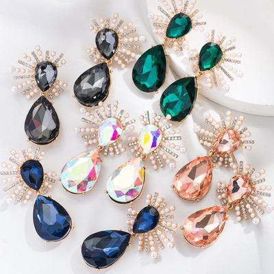 Women Bohemia Style Drop Earrings Titanium Steel Alloy Pendant Earrings Acrylic Colorful Crystal Pearl Water Shape Geometric Ear Ornaments