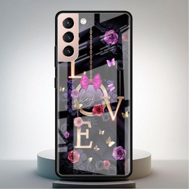 Husă din sticlă securizată pentru Samsung Galaxy S22 S21 Ultra S20 Fe S10 S9 S8 S22 S21 Plus Note 20 10 Funda pentru telefon Rose Fluture Floare