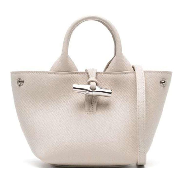

Longchamp Le Roseau Adjustable Detachable Shoulder Strap Leather Tote Bag Mini Women Tote Silver White 10278HFP555 Basic Set (Bag+Dust Bag)