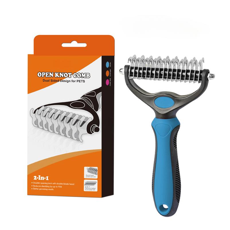 

Double Sided Pet Deshedding Brush Professional Stainless Steel Grooming Comb for Dogs Cats, Shedding Dematting Tool синий