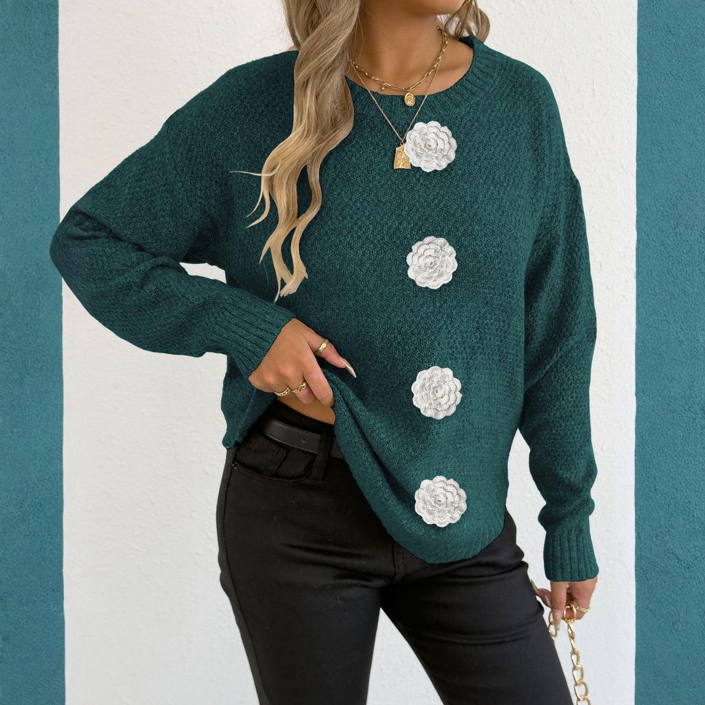 Women's T-Shirt Vintage Floral Print Round Neck Loose Long Sleeve Mid-Length Thumb Leak Top