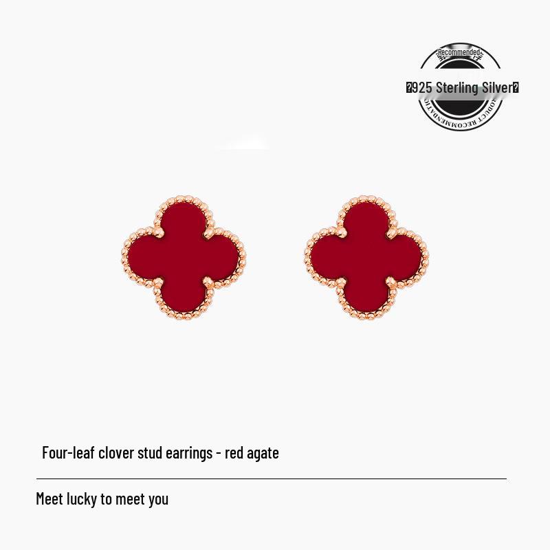 Mini náušnice puzety z mincovního stříbra S925 s jetelem a motýlkem s akcenty achátu a mušle pro ženy