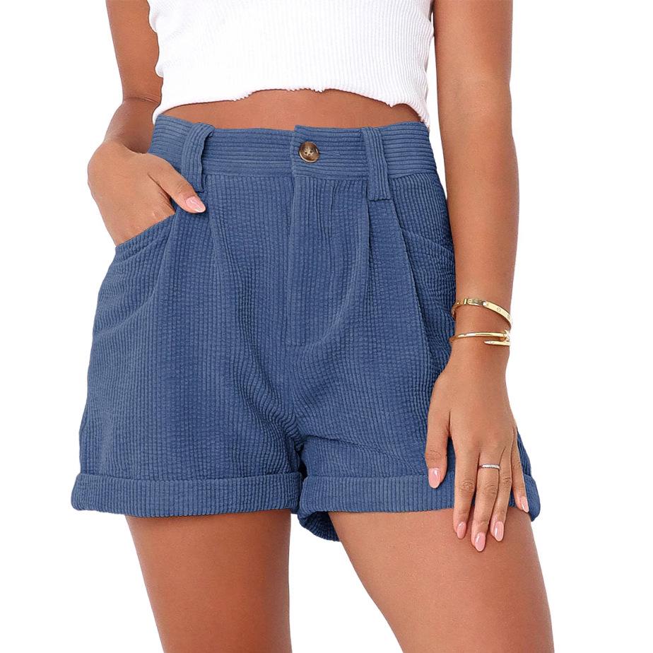 2025 Spring/Summer European & American High Waist Corduroy Loose Shorts for Women