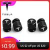 Car Sticker 2025 New 4pcs Car Metal Wheel Tire Valve Cap Stem Duust Cover For Tesla Model 3 Model S X Model Y Roadster Spa