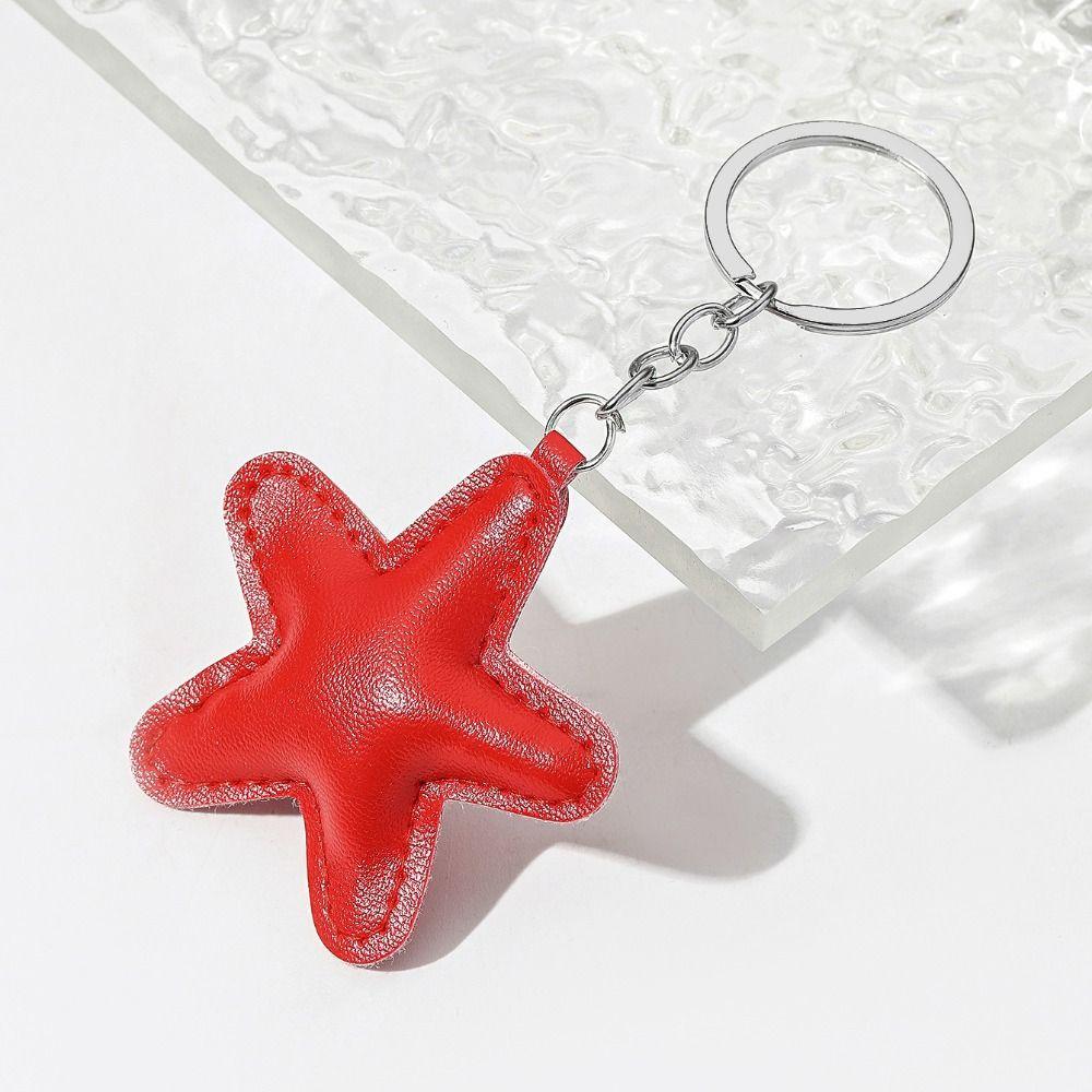 Fashion Leather Keyring Car Key Holder Colorful Pendant Classic Star Shape Keychain Couple