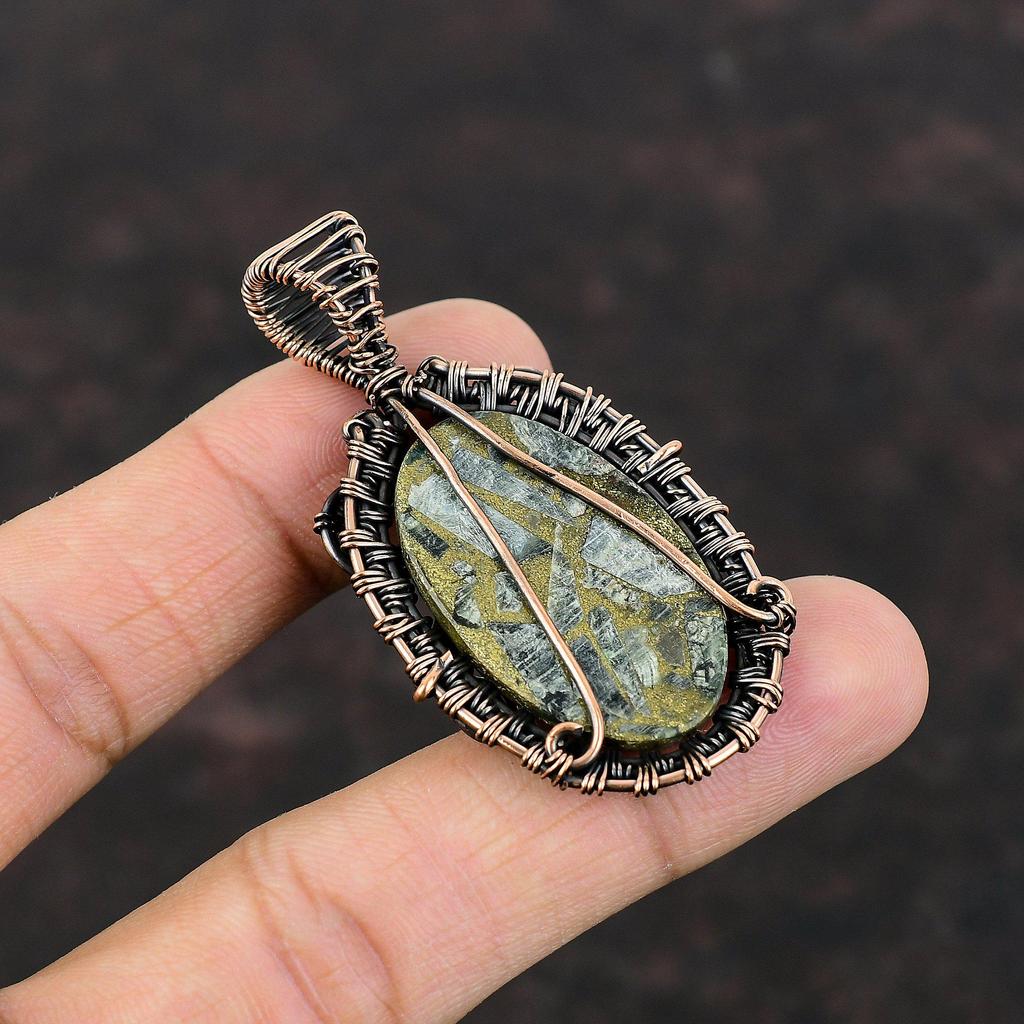 Copper Seraphinite Pendant Copper Wire Wrapped Jewelry Wonderful Gemstone Pendant Handmade Jewelry Copper Wire Wrapped Pendant Gift For Mom