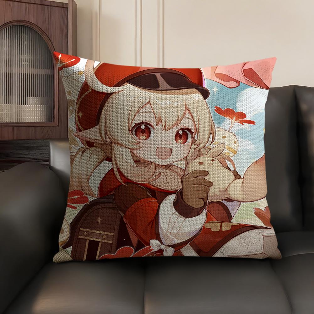 Klee Cute Genshin Impact Cushion Cover Natural Linen Organic Fabric DoubleSided Printing Sofa Home Decor Gift Pillow Case