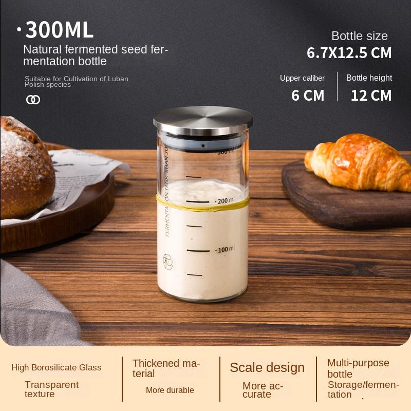 Zackoo 300/500/900ml Clear Glass Sourdough Fermentation Jar with Scale Metal Lid Reusable Dough Starter Container Food Storage