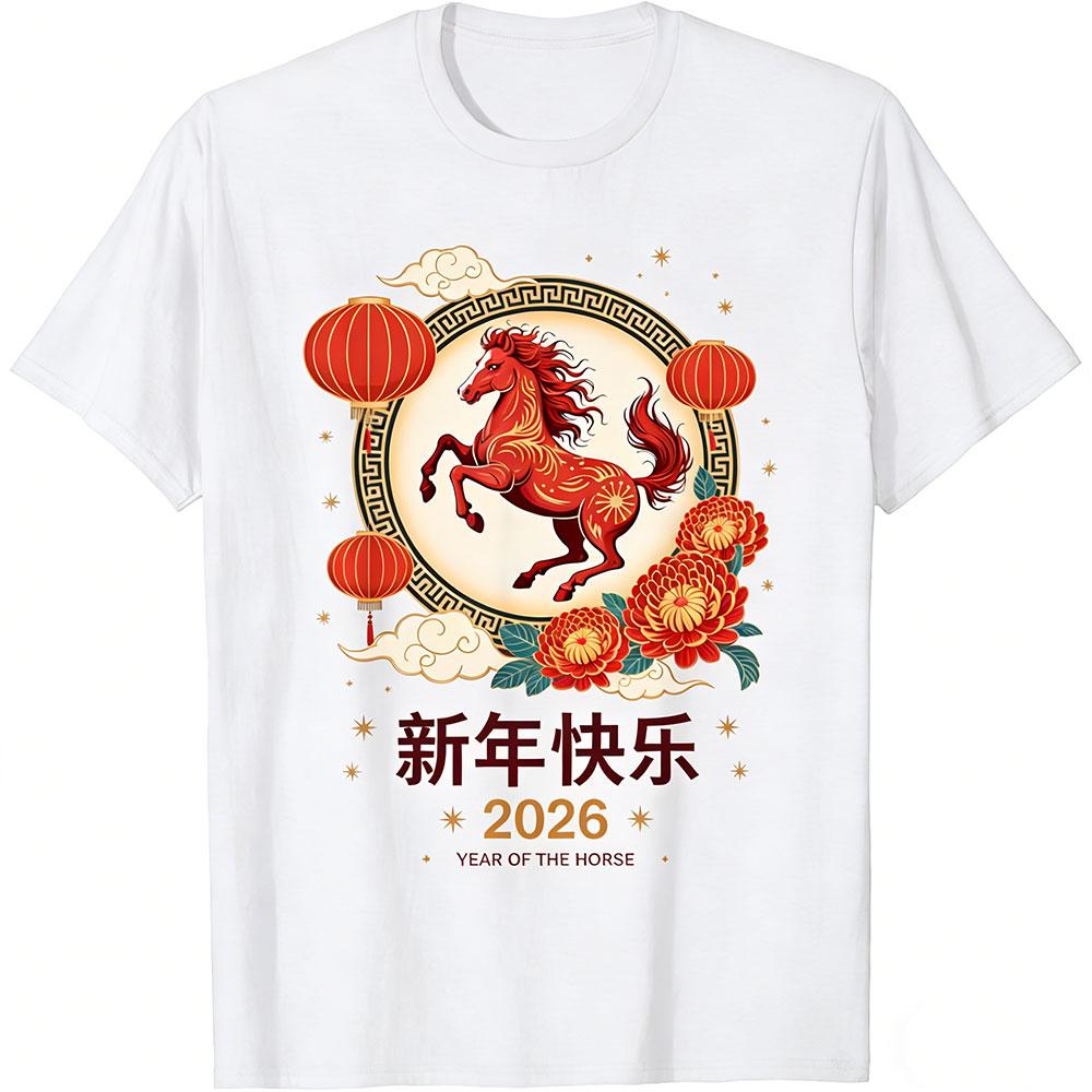 2026 Year of The Horse Women TShirt Chinese New Year Red Horse Graphic Tshirt Chinese New Year Casual Short Sleeve Clothing S