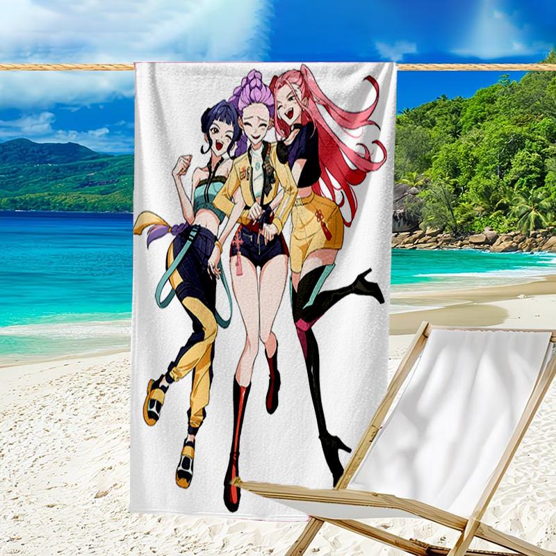 1pc KPop Demon Hunters11 Beach Towel, Beach and Seaside Swimming Pool Equipment, Fashion Pattern, Rectangular, Travel Essentials