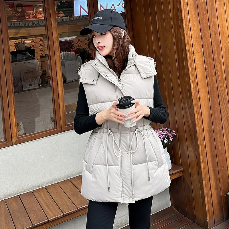 New Women's Cotton Vest Autumn Winter Cotton-padded Coat Parkas Korean Version Fashion Slim Hooded Cotton Vest Clip