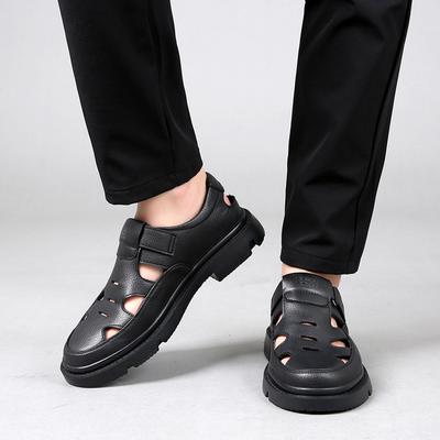 2024 Summer Men's Hollow Leather Shoes Casual Shoes Black Brown Casual Sandals Breathable Hole Shoes Sandals Men Shoes Sandals