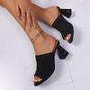 Women's High Heel Slippers Summer New British Style Fish Mouth Fashionable Thick Heel Fly Knitting Slip-On Sandals