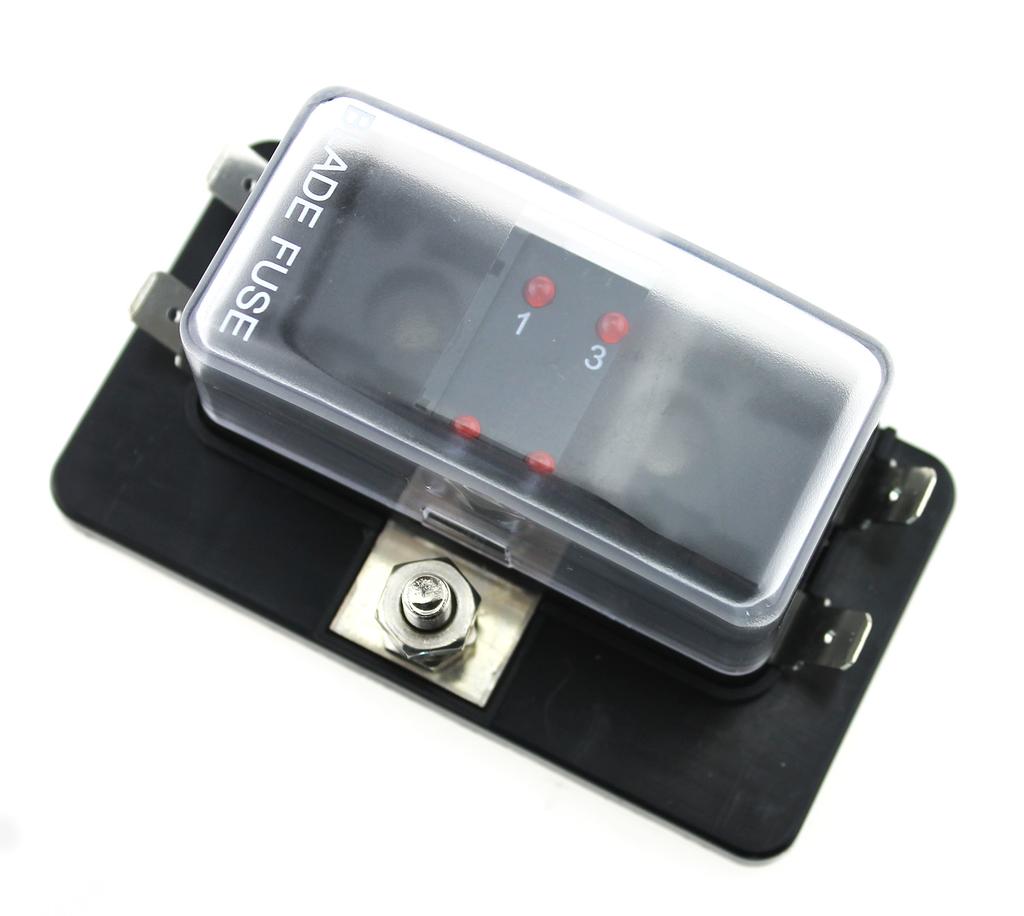 DC 12V 4 Way Blade Fuse Box Holder with LED Warning Light Kit for Car Boat Marine Trike Auto Replacement Parts Fuses Box