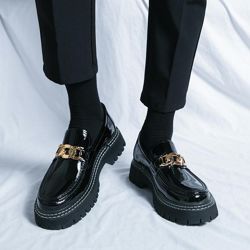 Zapatos de Cuero Gruesos para Aumentar la Altura Moda Cuatro Estaciones Talla Grande para Hombre Zapatos Perezosos de Color Contrastante Mocasines Juveniles para Exteriores