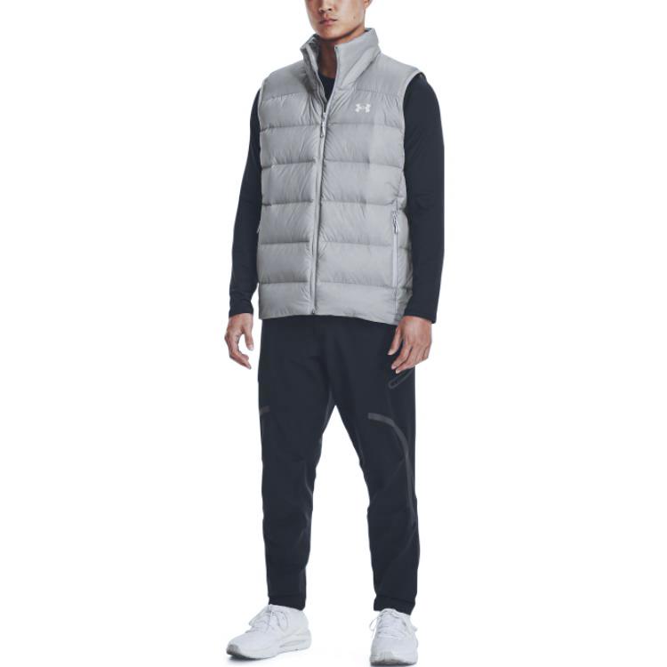 Under Armour Solid Color Logo Print Zip-Up Collar Sleeveless Vest Men Tops Gray 1372650-558