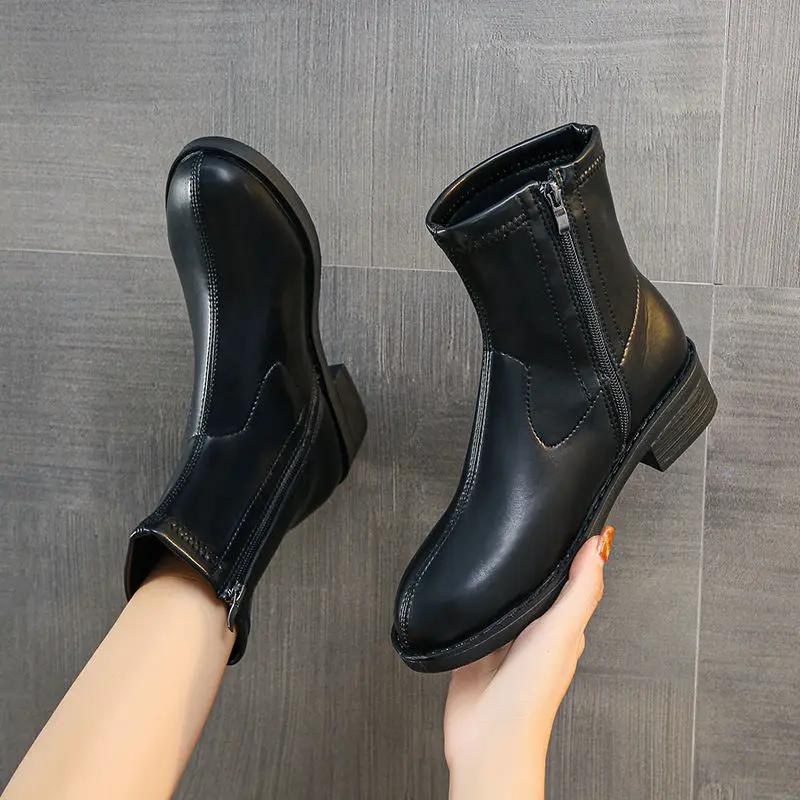 Fashion White Woman Short Shoes Leather Booties Round Toe Ankle Boots for Women Comfortable and Elegant Spring 2024 Pu High Quality Hot