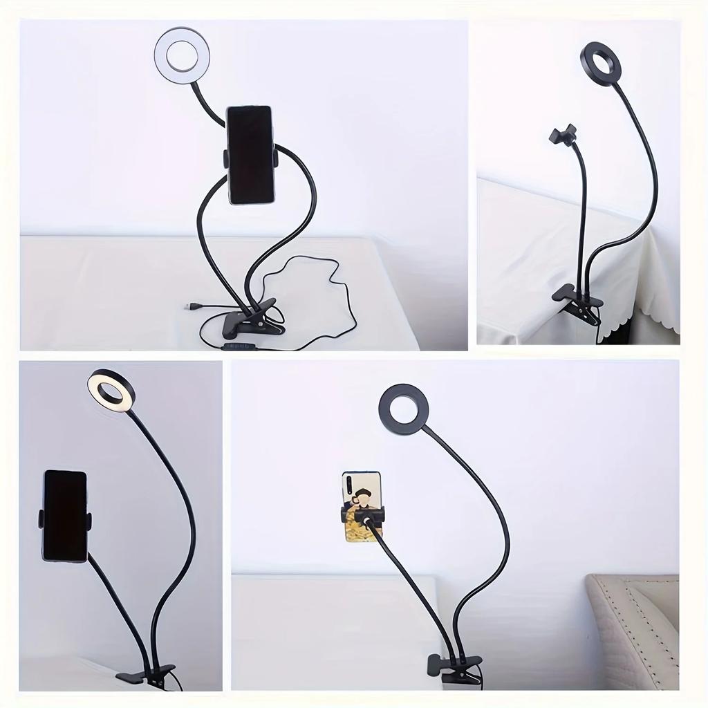 Universal Flexible Mobile Phone Holder with Selfie Ring Light Office Lazy Bracket Desk Lamp LED Light for Live Stream Fill light