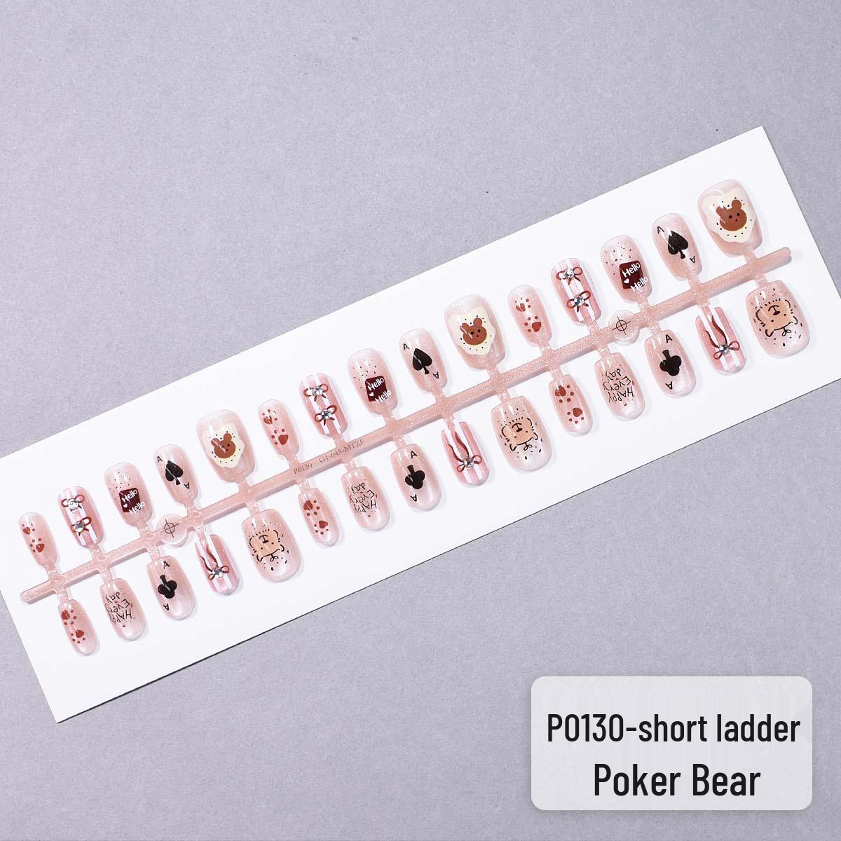 

P0130-30 шт. Разделенные по размеру Милые накладные короткие ногти с глазами панды и покерным принтом