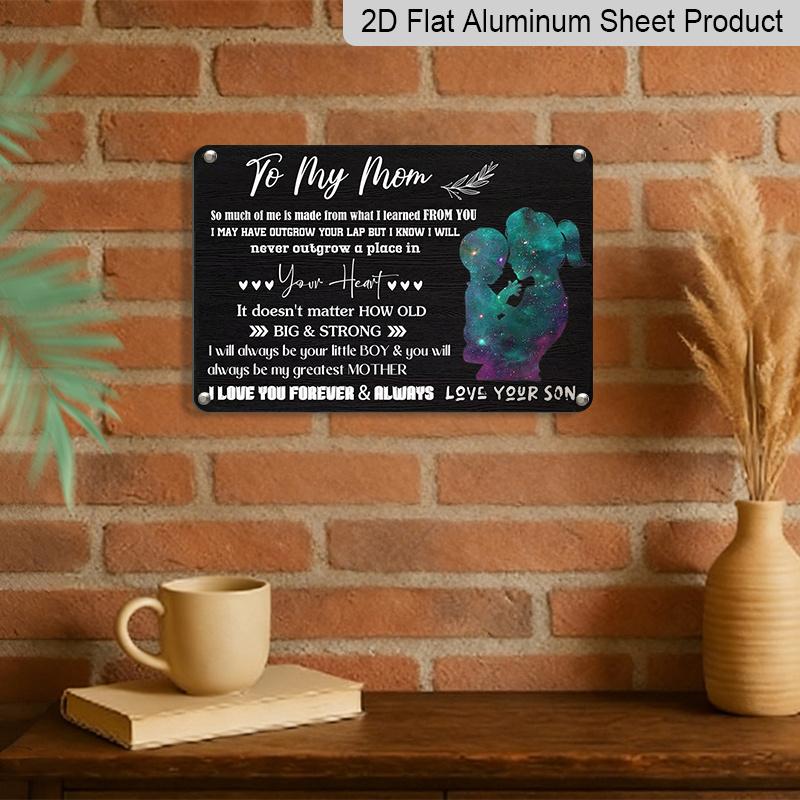 2D Flat, 1pc "To My Mom" Aluminium Sign 8x12 Inch - Galaxy Mother & Son Silhouette Design, Sentimental Love Quote, Mother's Day Gift From Son, Home