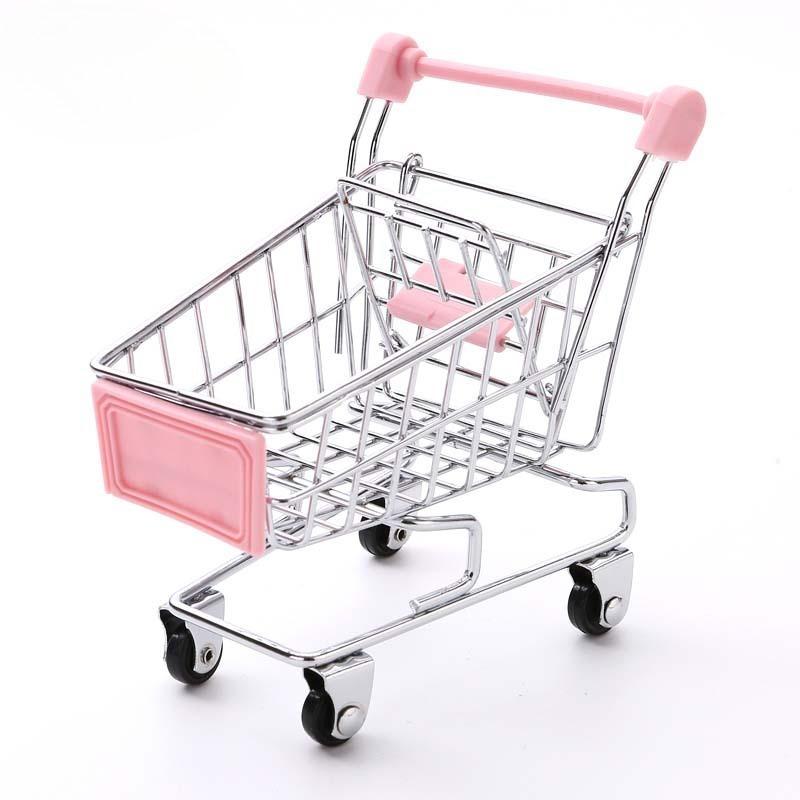 1:48 Mini Supermarket Shopping Trolley Cart Desktop Model Children's Toys Home Decoration Miniature
