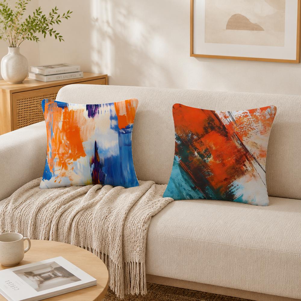 Modern Brushstroke Grunge Paint Pattern Pillow Case Double-Sided Plush Sofa Cushion Covers Organic Breathable Invisible Zipper