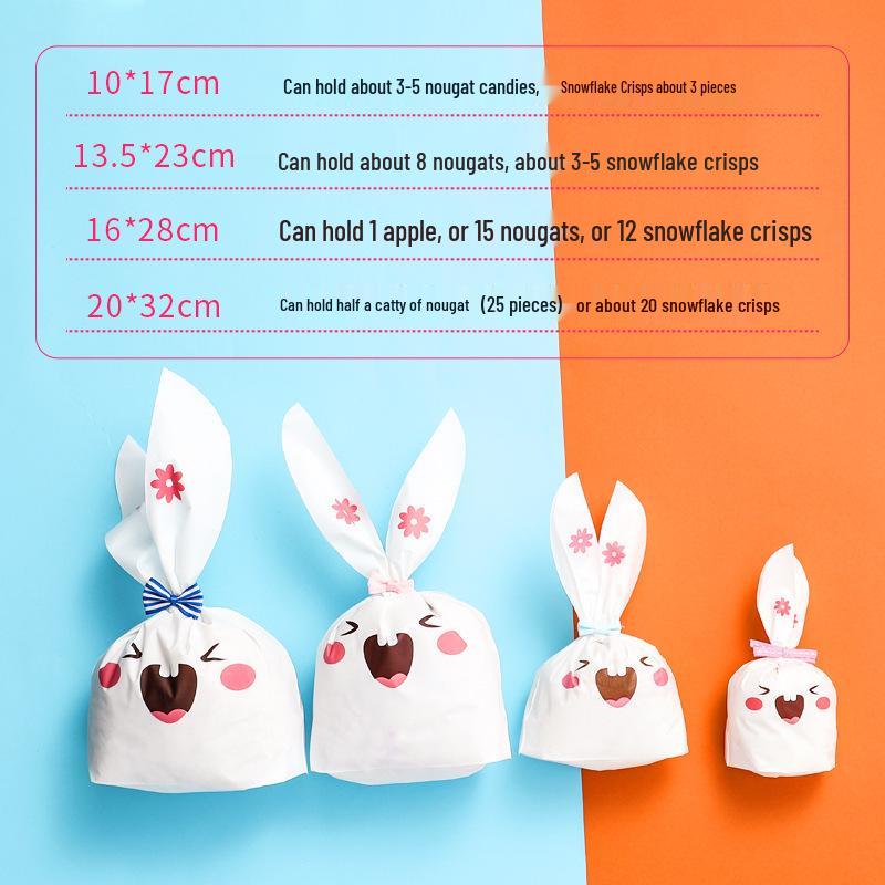Cartoon Bunny Ears Candy Snack Bag for Kids - Children's Day Gift, Snowflake Crisp Cookies, Small Snacks, Baking Packaging